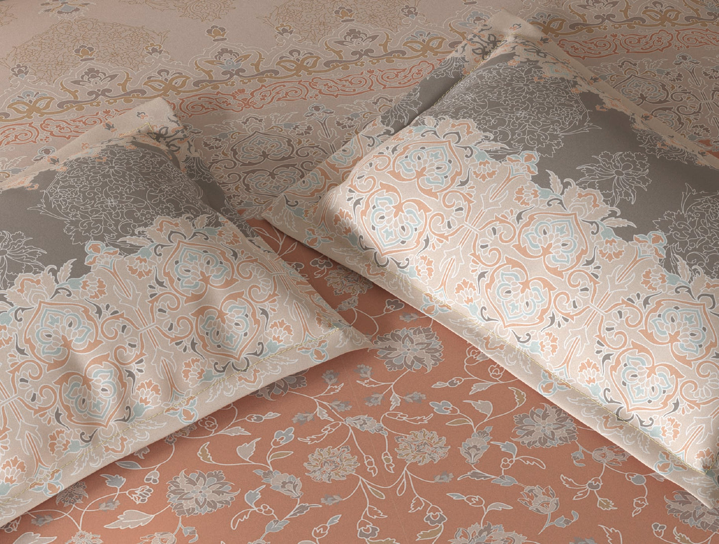 Spaces Fiora Light Blush Ornate 100% Cotton King Fitted Sheet with 2 Pillow Covers - 72 x 78 Inches
