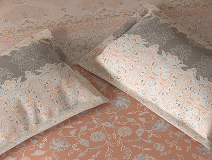 Spaces Fiora Light Blush Ornate 100% Cotton King Fitted Sheet with 2 Pillow Covers - 72 x 78 Inches