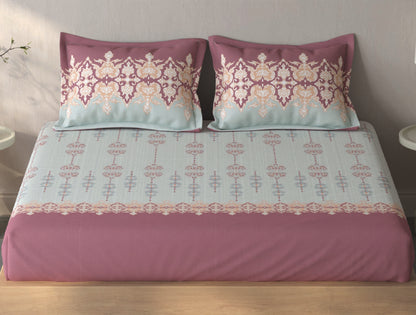 Spaces Fiora Light Grey Ornate 100% Cotton King Fitted Sheet with 2 Pillow Covers - 72 x 78 Inches