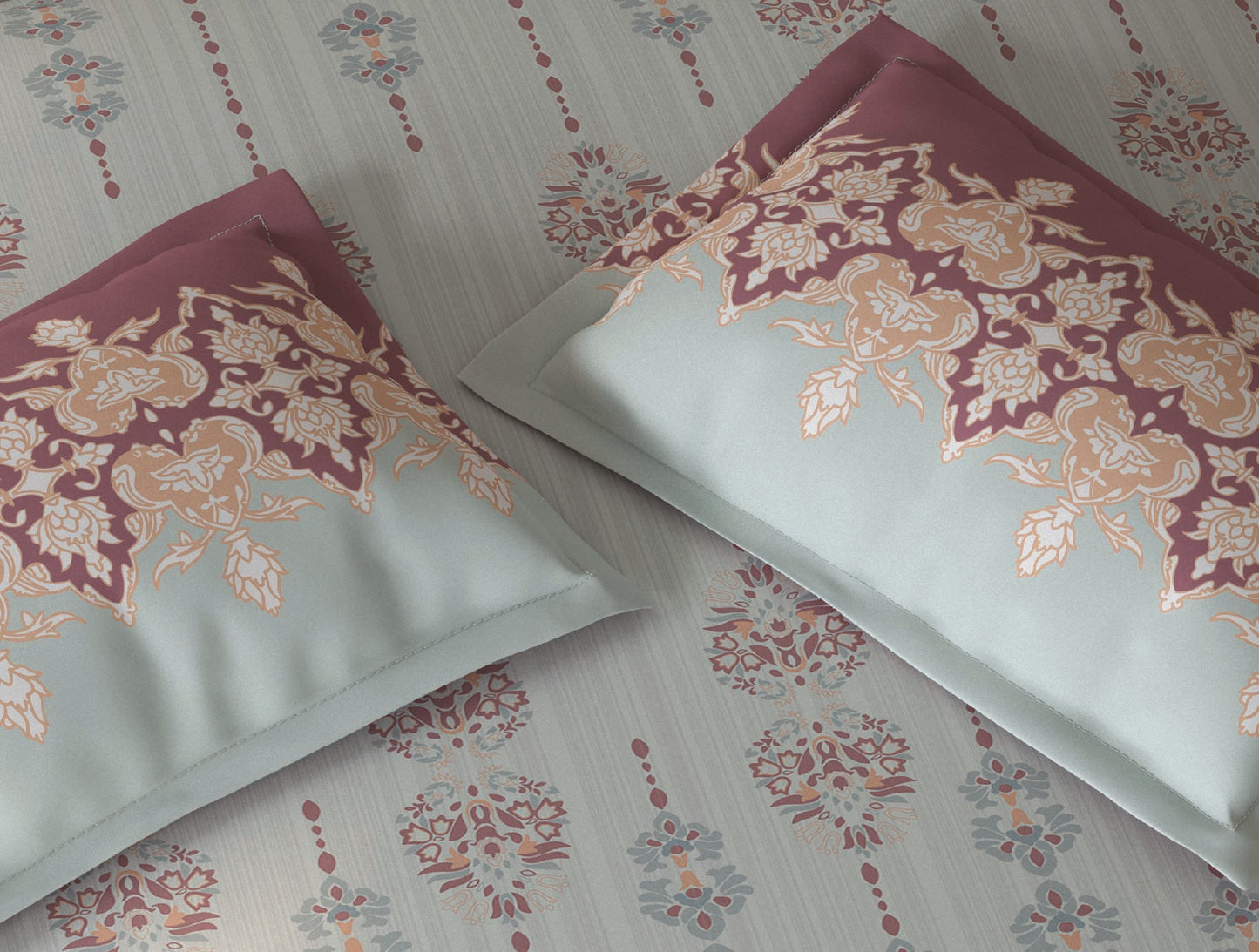 Spaces Fiora Light Grey Ornate 100% Cotton King Fitted Sheet with 2 Pillow Covers - 72 x 78 Inches