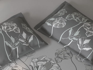 Spaces Fiora Light Grey Floral 100% Cotton King Fitted Sheet with 2 Pillow Covers - 72 x 78 Inches