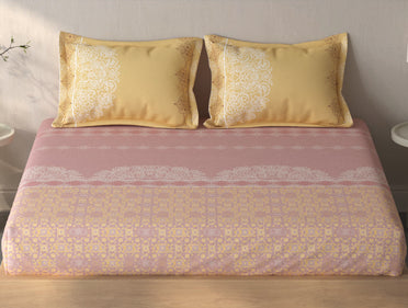 Spaces Fiora Blush Ornate 100% Cotton King Fitted Sheet with 2 Pillow Covers - 72 x 78 Inches