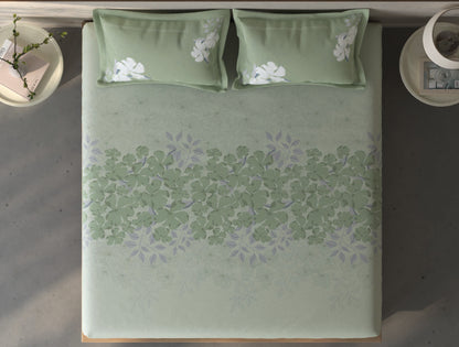 Spaces Fiora Light Aqua Floral 100% Cotton King Fitted Sheet with 2 Pillow Covers - 72 x 78 Inches