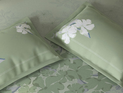 Spaces Fiora Light Aqua Floral 100% Cotton King Fitted Sheet with 2 Pillow Covers - 72 x 78 Inches