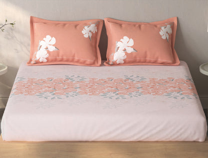 Spaces Fiora Light Pink Floral 100% Cotton King Fitted Sheet with 2 Pillow Covers - 72 x 78 Inches