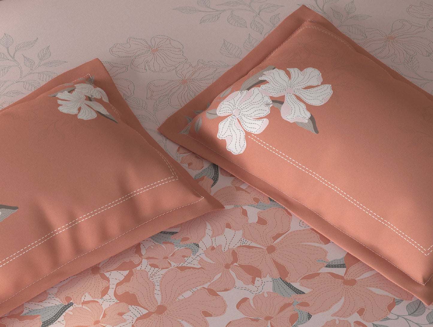 Spaces Fiora Light Pink Floral 100% Cotton King Fitted Sheet with 2 Pillow Covers - 72 x 78 Inches