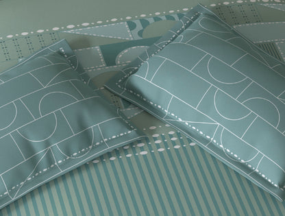 Spaces Fiora Light Green Geometric 100% Cotton King Fitted Sheet with 2 Pillow Covers - 72 x 78 Inches