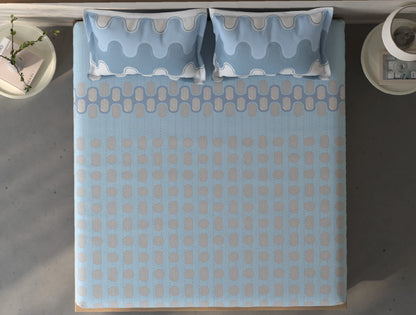 Spaces Fiora Blue Geometric 100% Cotton King Fitted Sheet with 2 Pillow Covers - 72 x 78 Inches