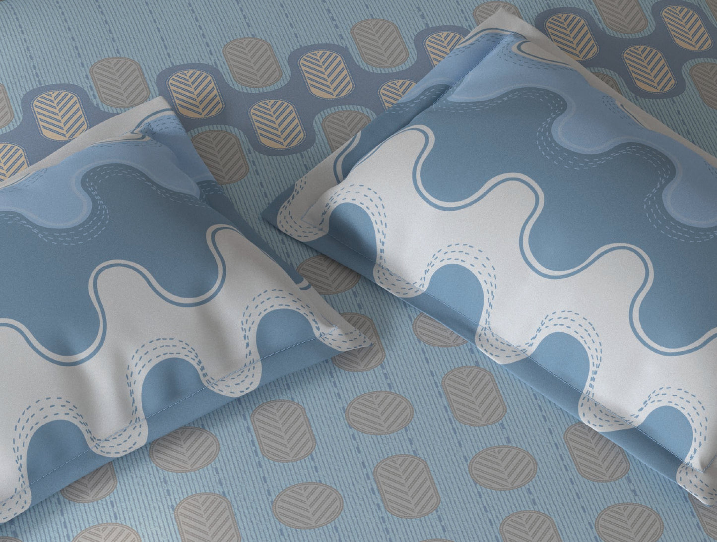 Spaces Fiora Blue Geometric 100% Cotton King Fitted Sheet with 2 Pillow Covers - 72 x 78 Inches