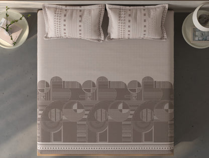 Spaces Fiora Light Taupe Geometric 100% Cotton King Fitted Sheet with 2 Pillow Covers - 72 x 78 Inches