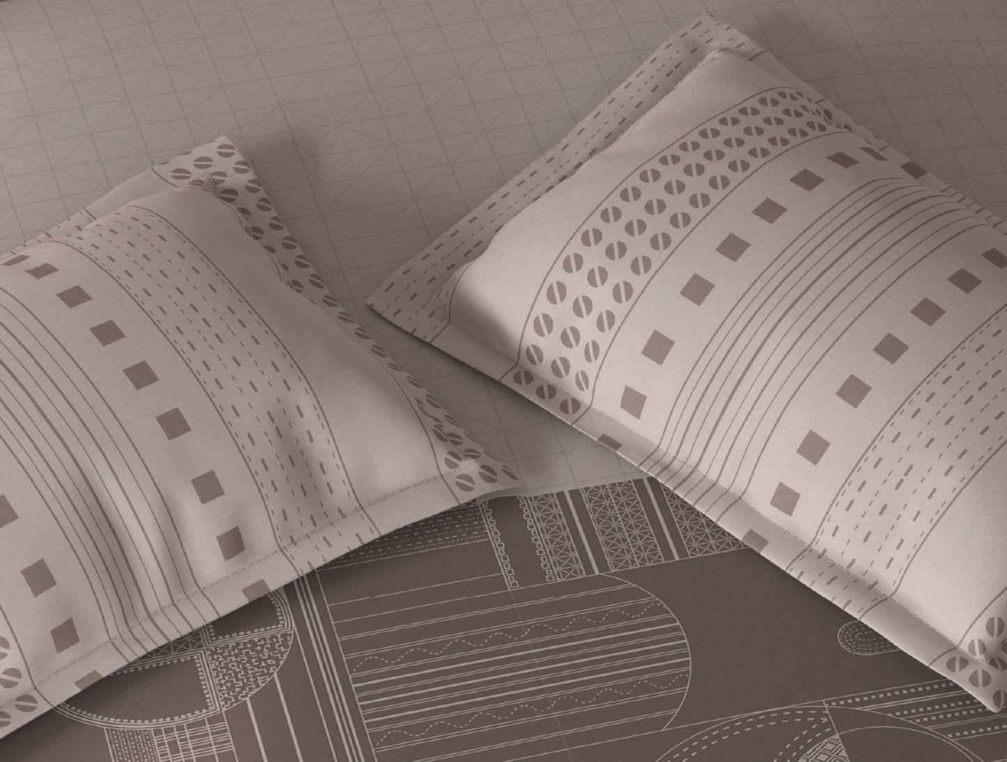 Spaces Fiora Light Taupe Geometric 100% Cotton King Fitted Sheet with 2 Pillow Covers - 72 x 78 Inches