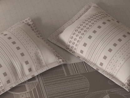 Spaces Fiora Light Taupe Geometric 100% Cotton King Fitted Sheet with 2 Pillow Covers - 72 x 78 Inches