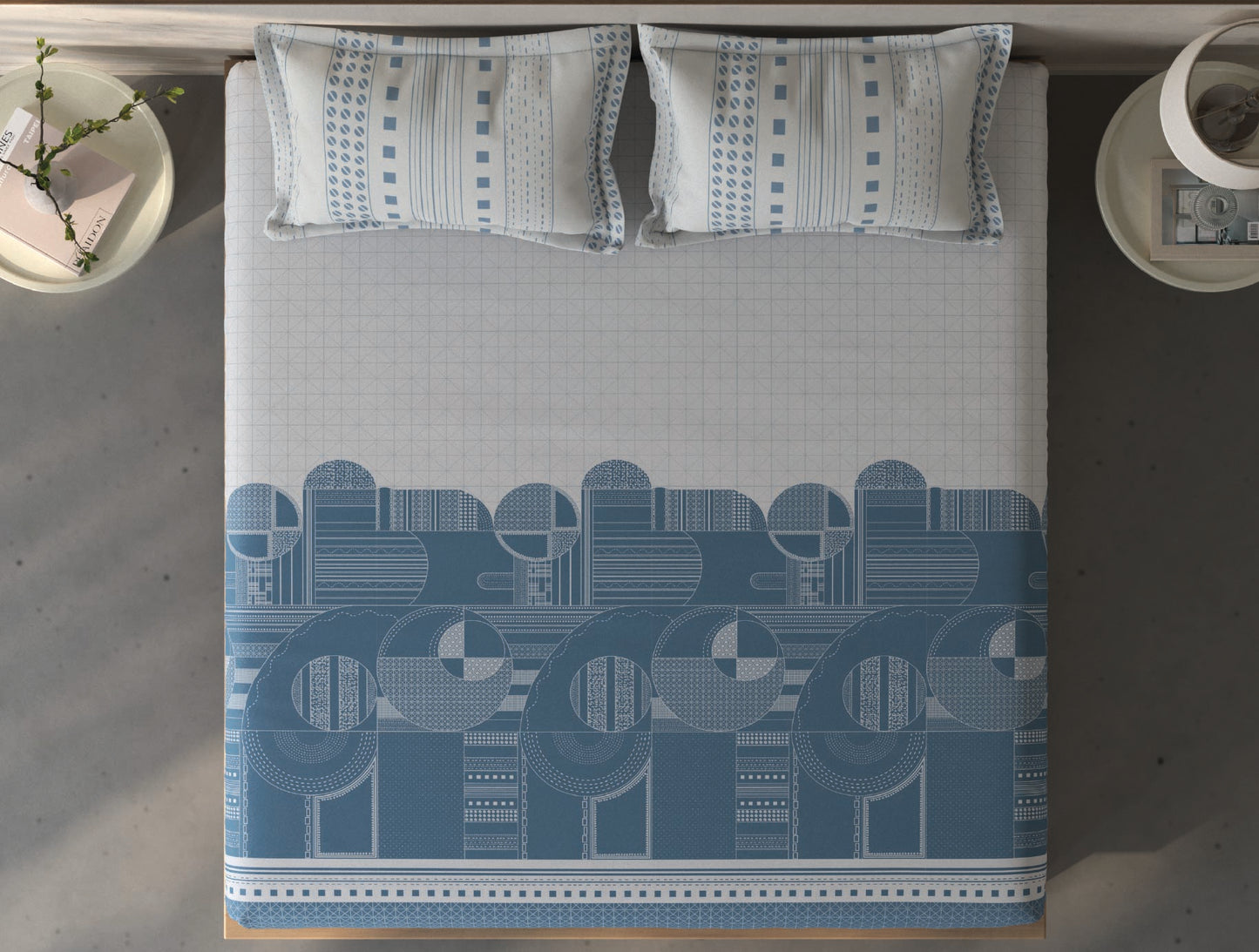 Spaces Fiora White Oynx Geometric 100% Cotton King Fitted Sheet with 2 Pillow Covers - 72 x 78 Inches