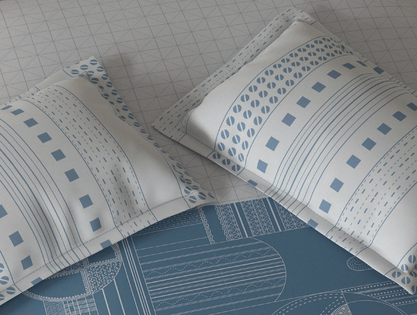 Spaces Fiora White Oynx Geometric 100% Cotton King Fitted Sheet with 2 Pillow Covers - 72 x 78 Inches