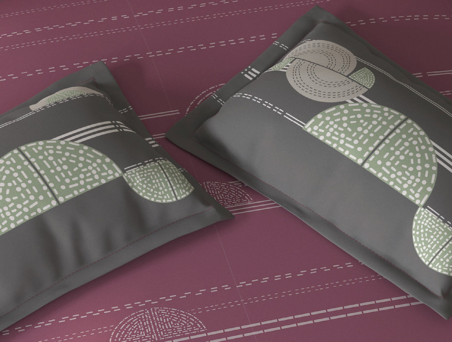 Spaces Fiora Dark Blush Geometric 100% Cotton King Fitted Sheet with 2 Pillow Covers - 72 x 78 Inches
