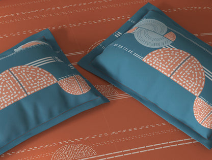 Spaces Fiora Rust Geometric 100% Cotton King Fitted Sheet with 2 Pillow Covers - 72 x 78 Inches
