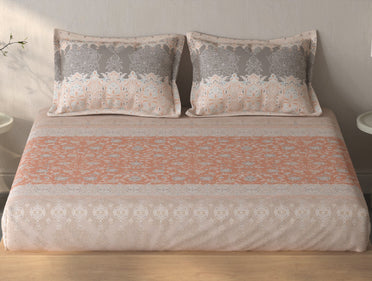 Spaces Fiora Light Blush Ornate 100% Cotton Queen Fitted Sheet with 2 Pillow Covers - 60 x 78 Inches