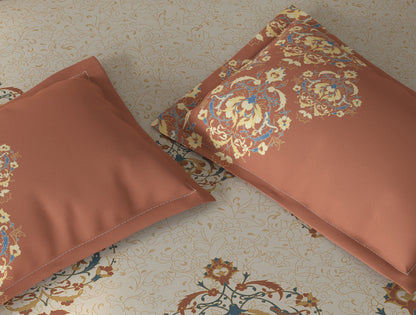 Spaces Fiora Cream Ornate 100% Cotton Queen Fitted Sheet with 2 Pillow Covers - 60 x 78 Inches