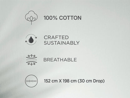 Spaces Fiora Light Grey Floral 100% Cotton Queen Fitted Sheet with 2 Pillow Covers - 60 x 78 Inches