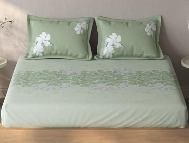 Spaces Fiora Light Aqua Floral 100% Cotton Queen Fitted Sheet with 2 Pillow Covers - 60 x 78 Inches