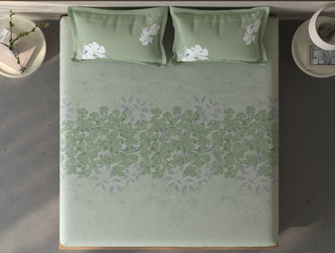 Spaces Fiora Light Aqua Floral 100% Cotton Queen Fitted Sheet with 2 Pillow Covers - 60 x 78 Inches