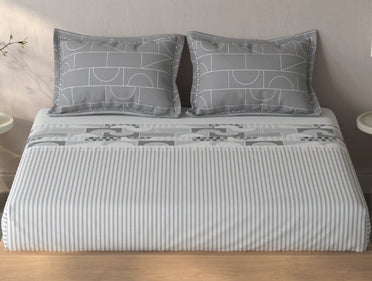 Spaces Fiora Nimbus Cloud Geometric 100% Cotton Queen Fitted Sheet with 2 Pillow Covers - 60 x 78 Inches