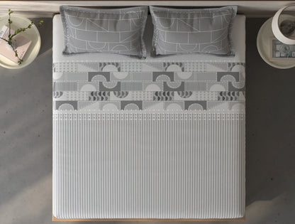 Spaces Fiora Nimbus Cloud Geometric 100% Cotton Queen Fitted Sheet with 2 Pillow Covers - 60 x 78 Inches