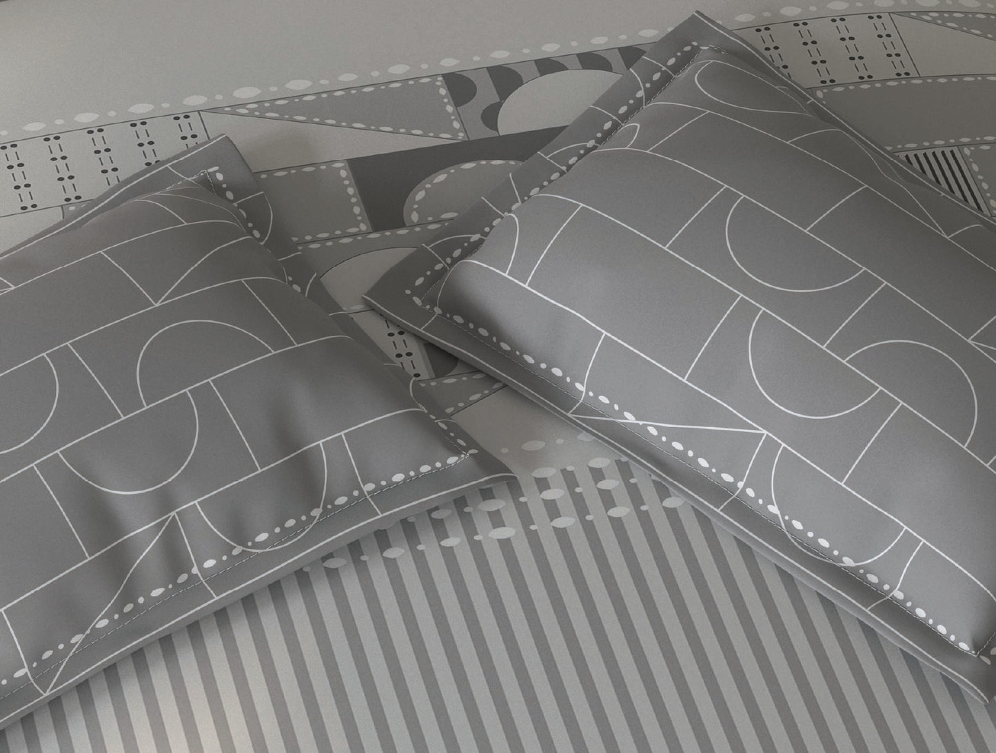 Spaces Fiora Nimbus Cloud Geometric 100% Cotton Queen Fitted Sheet with 2 Pillow Covers - 60 x 78 Inches