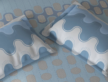 Spaces Fiora Blue Geometric 100% Cotton Queen Fitted Sheet with 2 Pillow Covers - 60 x 78 Inches
