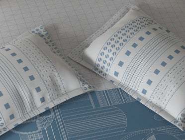 Spaces Fiora Grey Geometric Cotton Queen Fitted Sheet with 2 Pillow Covers - 60 x 78 Inches