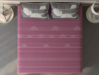 Spaces Fiora Dark Blush Geometric 100% Cotton Queen Fitted Sheet with 2 Pillow Covers - 60 x 78 Inches