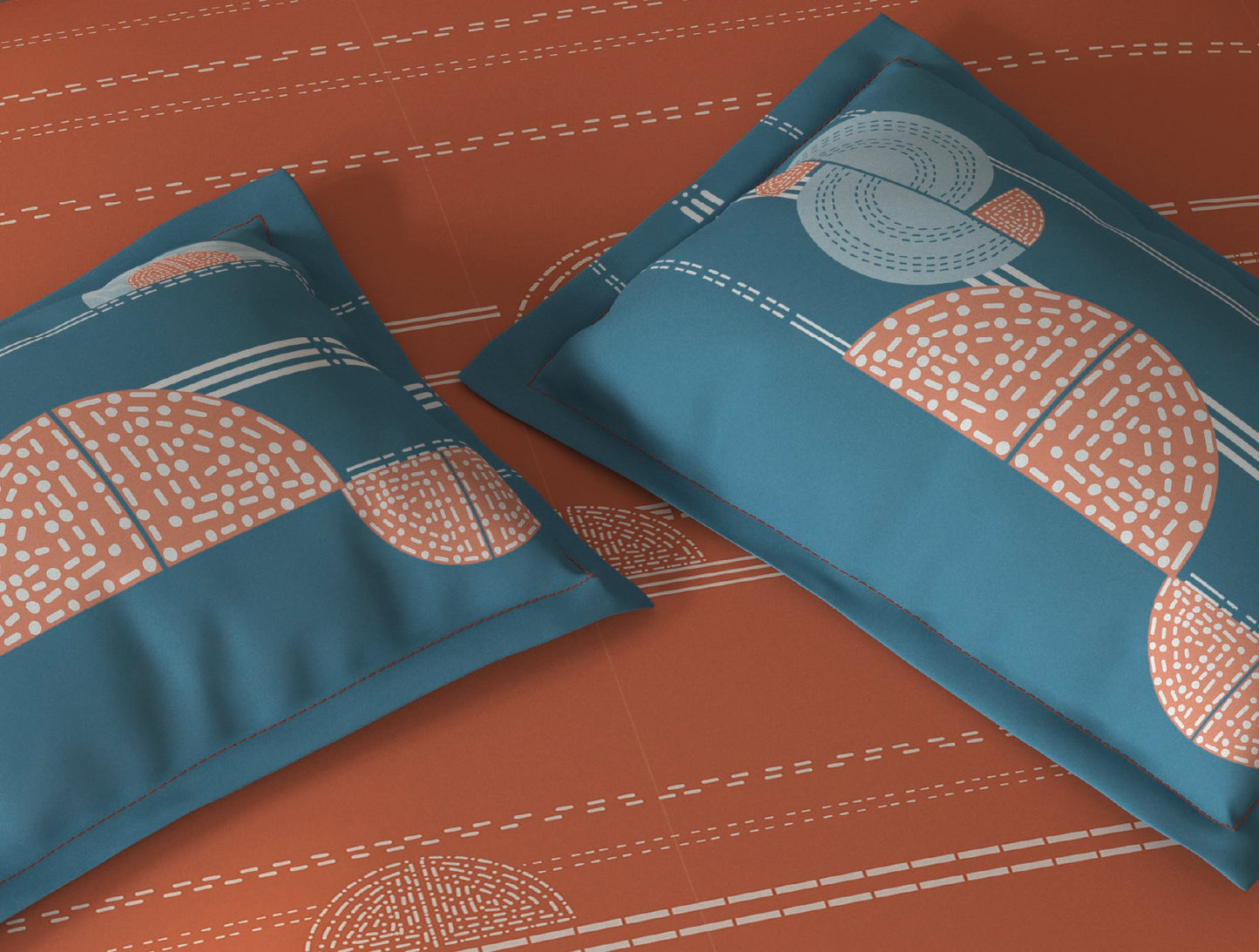 Spaces Fiora Rust Geometric 100% Cotton Queen Fitted Sheet with 2 Pillow Covers - 60 x 78 Inches