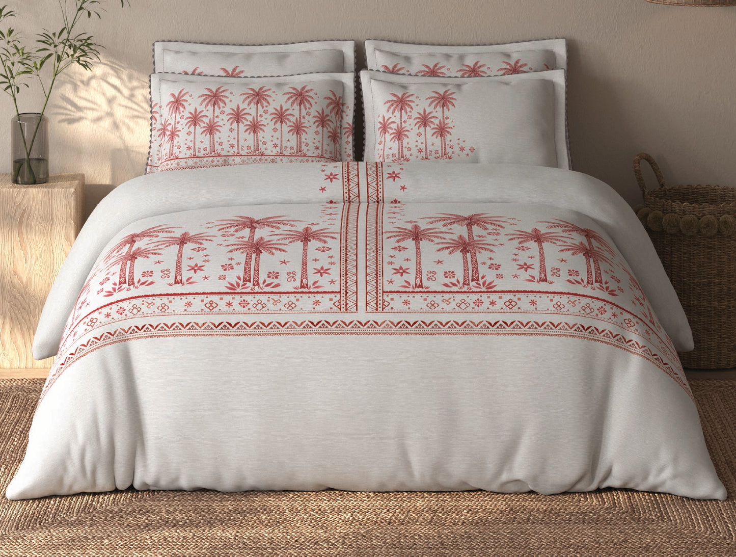Spaces Riviera Light Grey Floral 100% Cotton Crafted Comfort Large Bedsheet with 4 Pillow Covers - 108 x 108 Inches