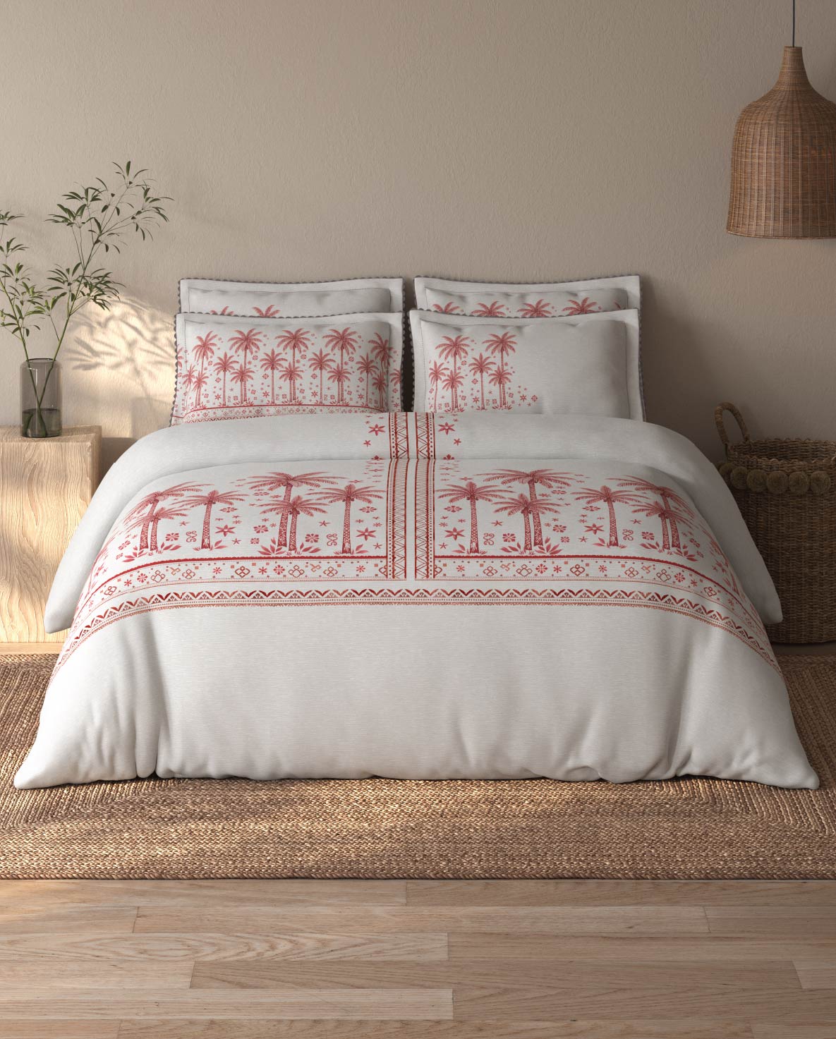 Spaces Riviera Light Grey Floral 100% Cotton Crafted Comfort Large Bedsheet with 4 Pillow Covers - 108 x 108 Inches