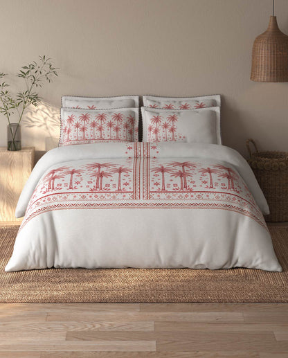 Spaces Riviera Light Grey Floral 100% Cotton Crafted Comfort Large Bedsheet with 4 Pillow Covers - 108 x 108 Inches