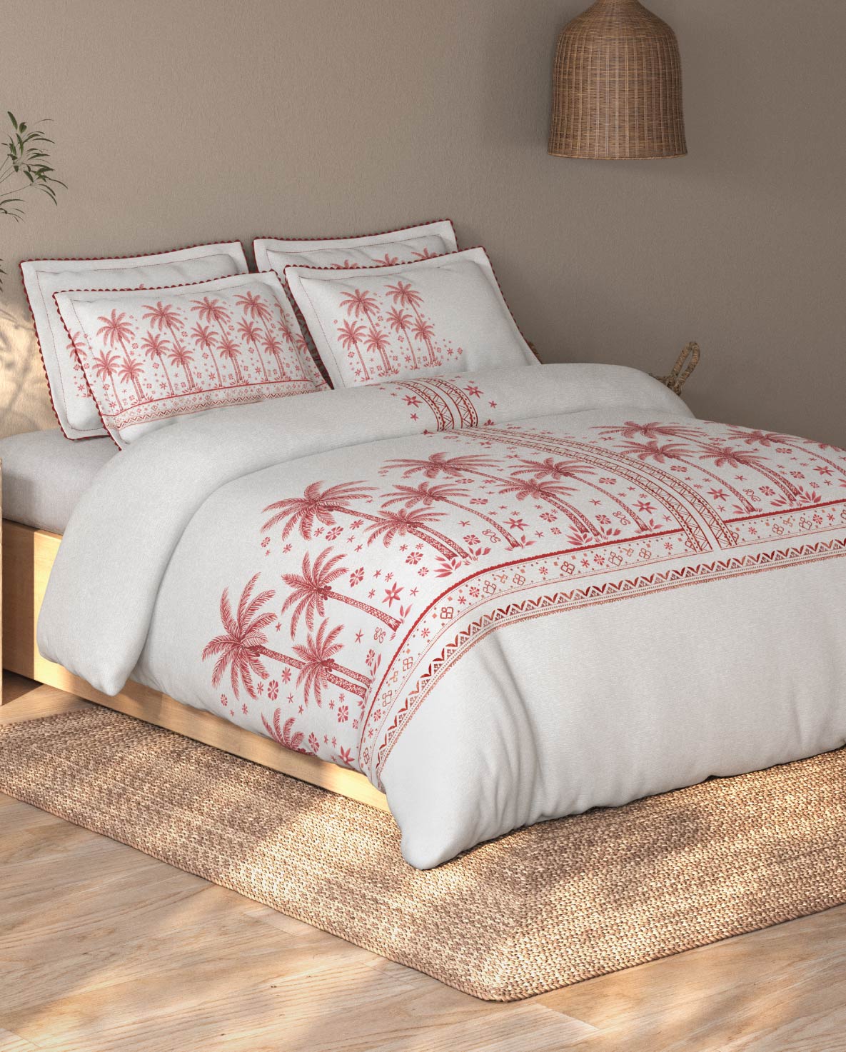 Spaces Riviera Light Grey Floral 100% Cotton Crafted Comfort Large Bedsheet with 4 Pillow Covers - 108 x 108 Inches