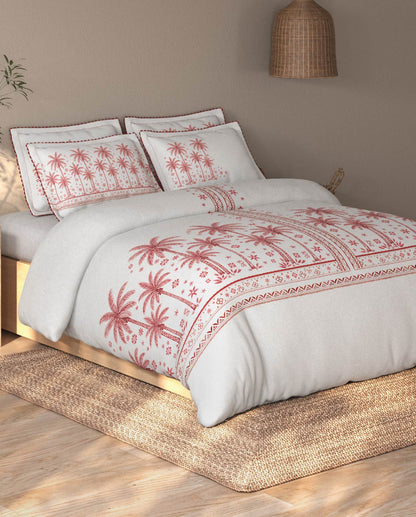 Spaces Riviera Light Grey Floral 100% Cotton Crafted Comfort Large Bedsheet with 4 Pillow Covers - 108 x 108 Inches