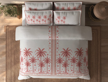 Spaces Riviera Light Grey Floral 100% Cotton Crafted Comfort Large Bedsheet with 4 Pillow Covers - 108 x 108 Inches