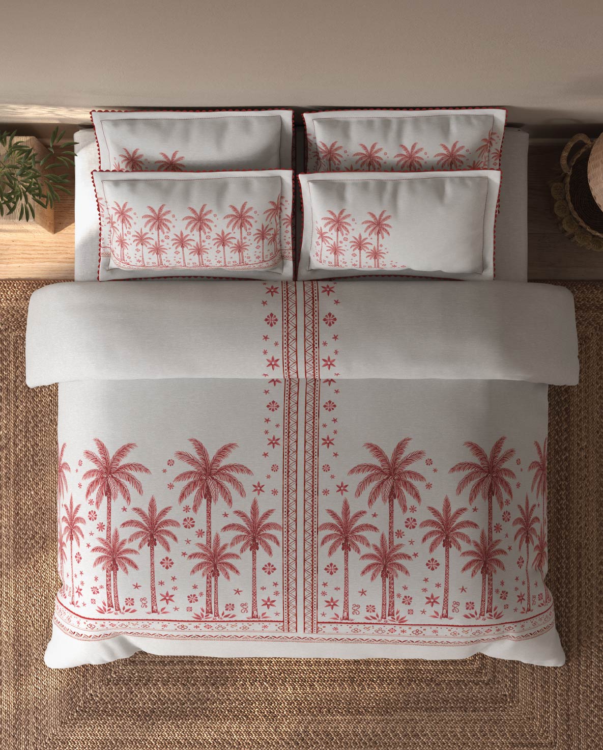 Spaces Riviera Light Grey Floral 100% Cotton Crafted Comfort Large Bedsheet with 4 Pillow Covers - 108 x 108 Inches