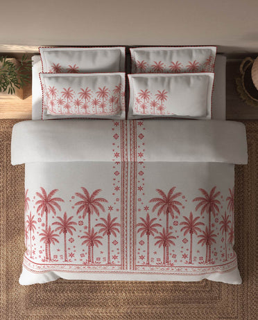 Spaces Riviera Light Grey Floral 100% Cotton Crafted Comfort Large Bedsheet with 4 Pillow Covers - 108 x 108 Inches