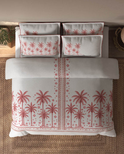Spaces Riviera Light Grey Floral 100% Cotton Crafted Comfort Large Bedsheet with 4 Pillow Covers - 108 x 108 Inches