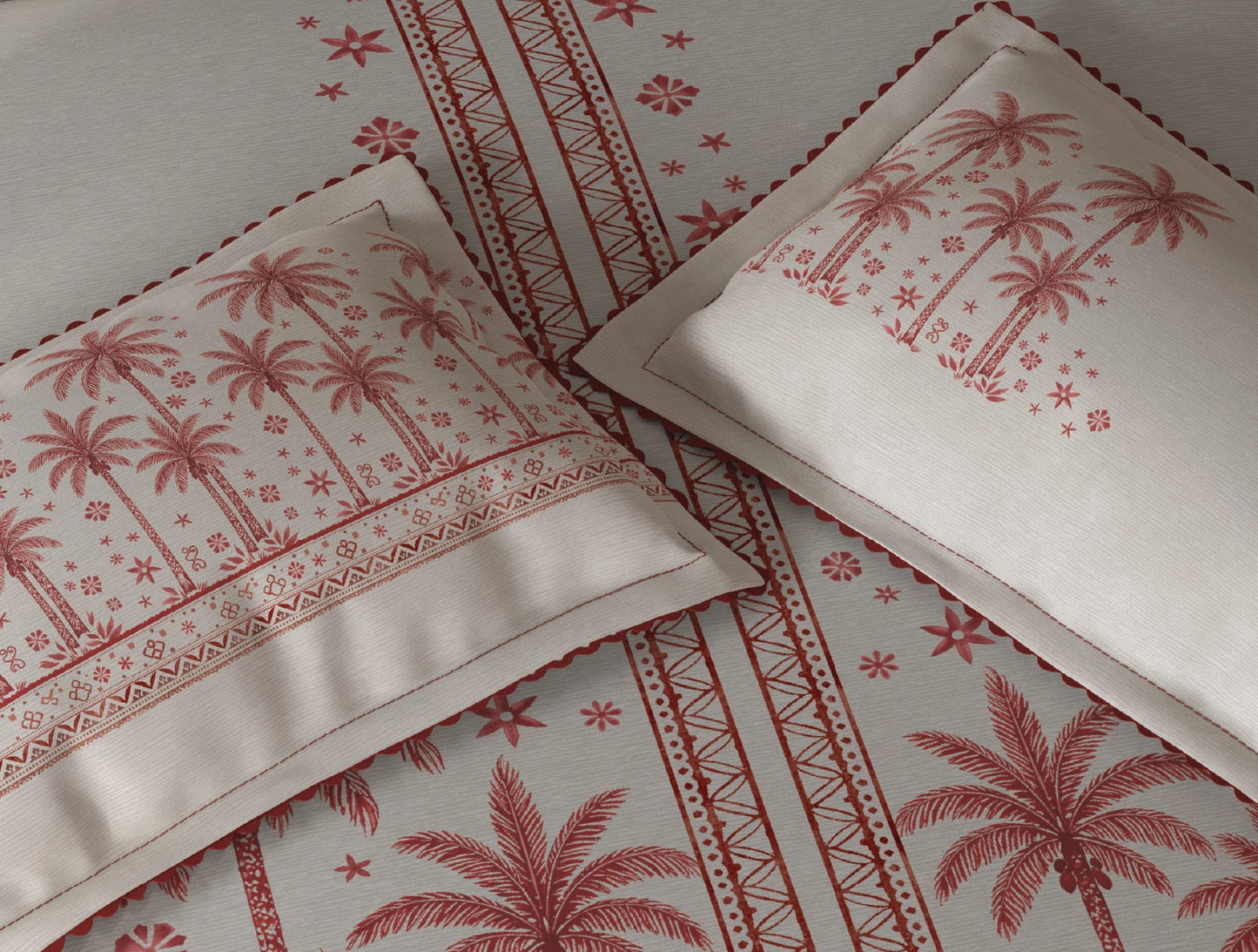 Spaces Riviera Light Grey Floral 100% Cotton Crafted Comfort Large Bedsheet with 4 Pillow Covers - 108 x 108 Inches