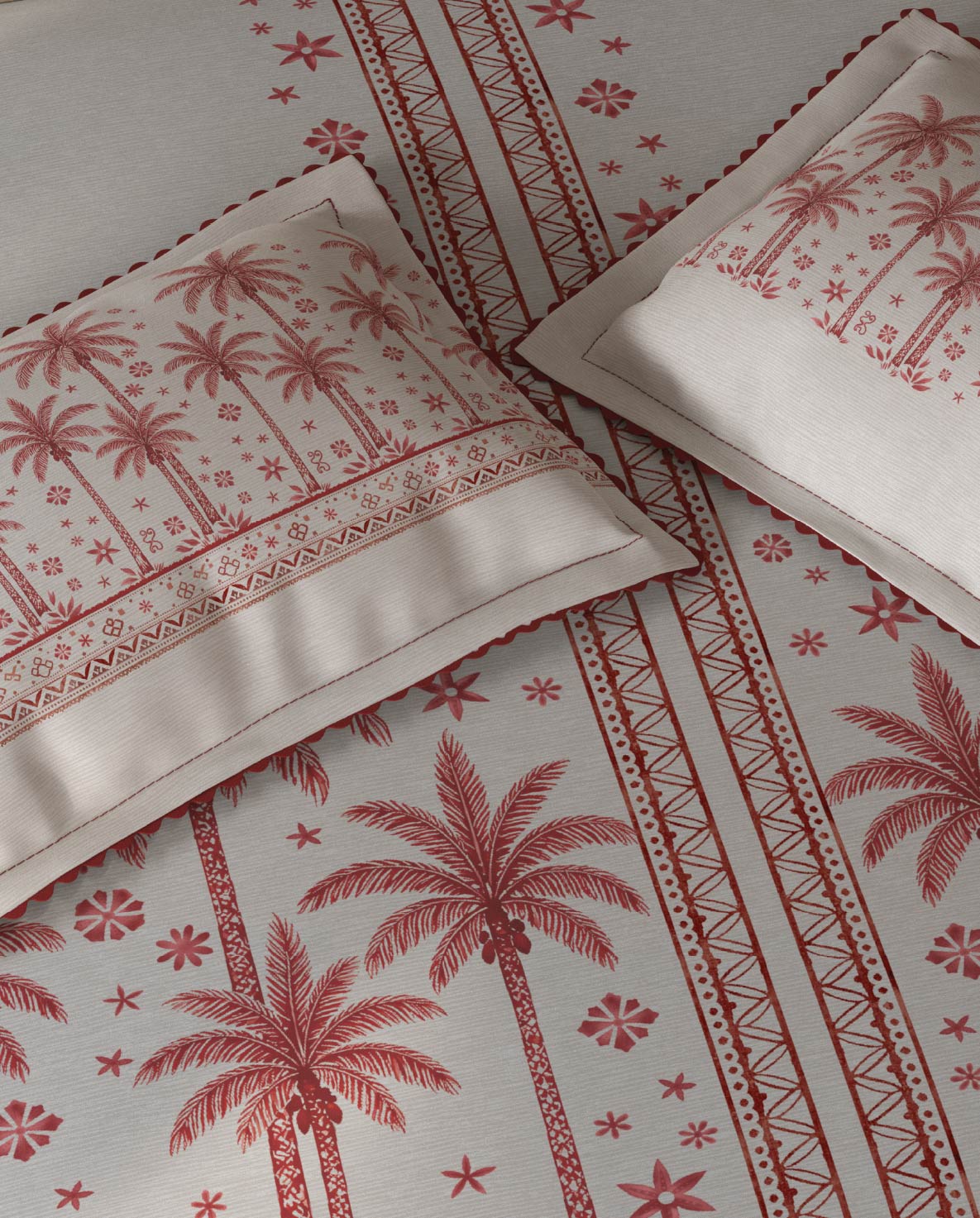 Spaces Riviera Light Grey Floral 100% Cotton Crafted Comfort Large Bedsheet with 4 Pillow Covers - 108 x 108 Inches