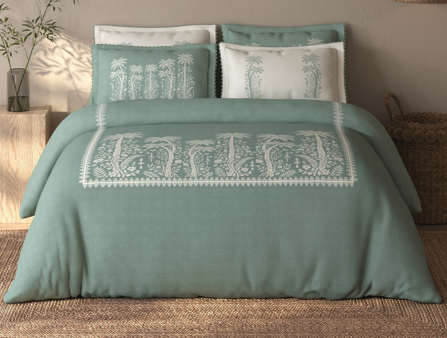 Spaces Riviera Light Grey Floral 100% Cotton Crafted Comfort Large Bedsheet with 4 Pillow Covers - 108 x 108 Inches