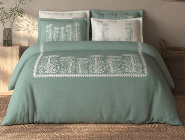 Spaces Riviera Jadeite Floral 100% Cotton Crafted Comfort Large Bedsheet with 4 Pillow Covers - 108 x 108 Inches