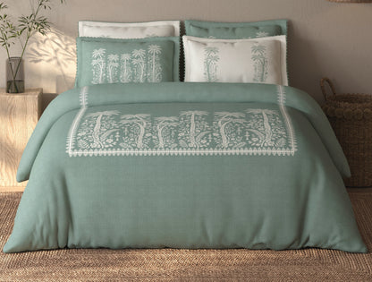 Spaces Riviera Light Grey Floral 100% Cotton Crafted Comfort Large Bedsheet with 4 Pillow Covers - 108 x 108 Inches