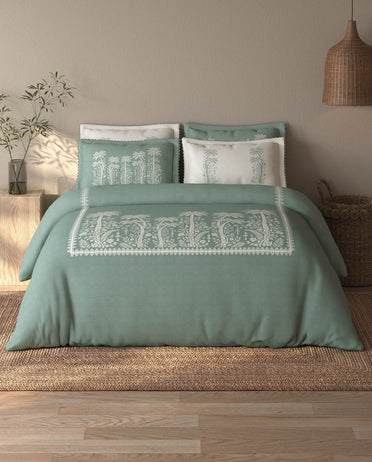 Spaces Riviera Jadeite Floral 100% Cotton Crafted Comfort Large Bedsheet with 4 Pillow Covers - 108 x 108 Inches