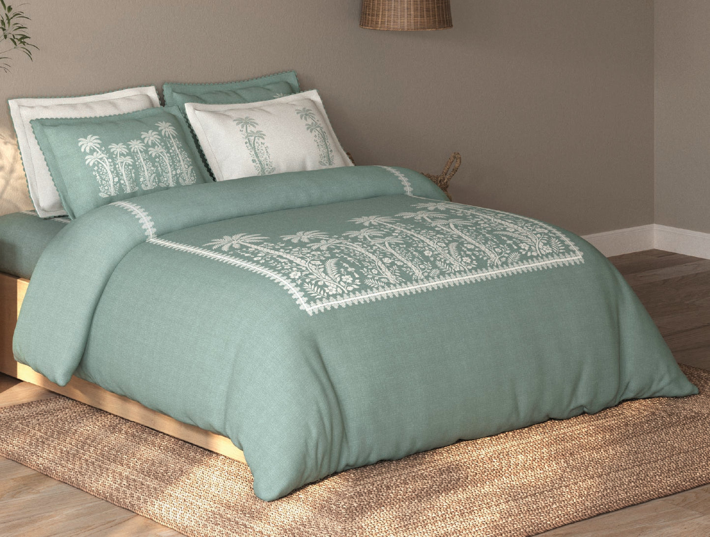 Spaces Riviera Light Grey Floral 100% Cotton Crafted Comfort Large Bedsheet with 4 Pillow Covers - 108 x 108 Inches