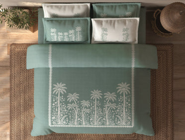 Spaces Riviera Jadeite Floral 100% Cotton Crafted Comfort Large Bedsheet with 4 Pillow Covers - 108 x 108 Inches