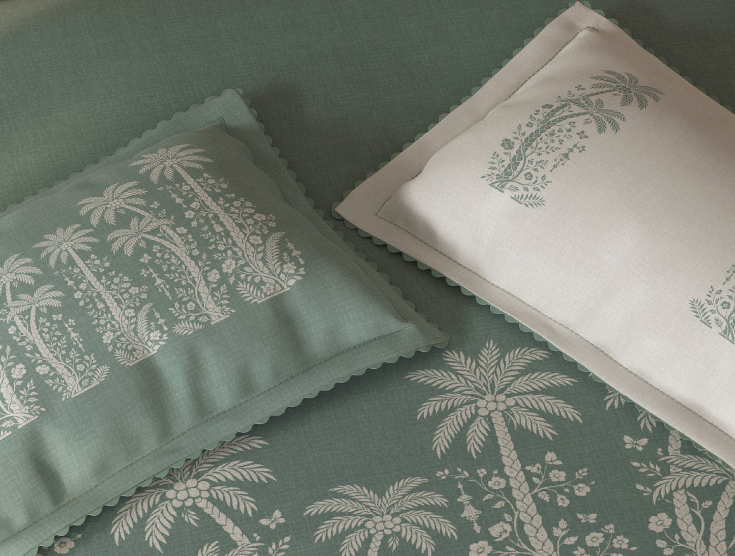 Spaces Riviera Light Grey Floral 100% Cotton Crafted Comfort Large Bedsheet with 4 Pillow Covers - 108 x 108 Inches